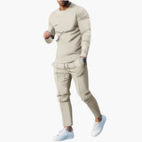 Zweiteiliges Herren-Set für Frühling und Herbst mit Langarmshirt – Khaki