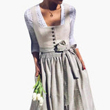 Kariertes Dirndl kleid mit Schürze für Damen - Oktoberfest 2025 – Grau