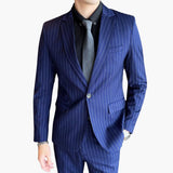 Herren Anzug mit Nadelstreifen und Slim Fit Sakko – Blau