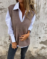 NUSA - Strick-Sweater-Weste – Grau Braun