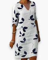 Damen Elegantes Blätterdruck Kleid | Midi – Weiß