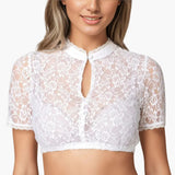Spitzen Dirndl bluse mit Schlitz für Damen - Oktoberfest 2025 – Weiß 1