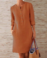 Merina - Elegante Knöpfe Schlichtes Kleid – Dunkel khaki