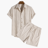 Zweiteiliges Cord-Set mit Kurzarmhemd - Herren Outfit – Beige