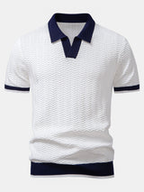 Arleno - Strukturiertes Strickpoloshirt mit V-Ausschnitt – Weiß