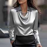 Chiara - Trendige Langarmbluse – Silber