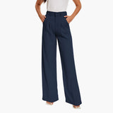 Weite Hosen mit hohem Bund für Damen - Casual Trousers – Marineblau