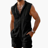 Herren Set mit ärmellchem Hemd und Shorts für den Sommer – Schwarz