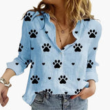 Langarm Damen-Bluse - Vintage Stil mit großen Punkten – Hellblau mit schwarzen Punkten