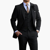 Herren Anzug Dreiteiler mit Weste und schmaler Hose – Schwarz