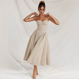 Michaela - Stilvolles und elegantes Midi-Kleid – Beige