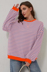 Amelia - Gestreifter Pullover In Übergröße – Orange & Blau