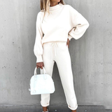 Damen Zweiteiler Set | Freizeitanzug mit Pullover und Hose – Weiß