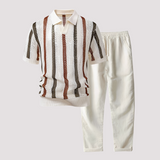 Richards - Bequemes Streifen-Polo und Hosen-Set – Beige