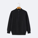 Christian | Eleganter Zopfmuster-Strickpullover mit Halbzip – Schwarz