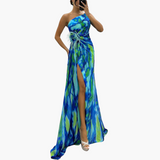 Vibrantes Maxi-Kleid für Frauen - Farbenfrohes Design – Blau