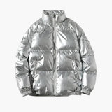 Metallic Winter Pufferjacke für Herren – Silber