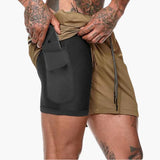 Herren Fitness Shorts mit Innentasche und Kompressionsebene – Khaki