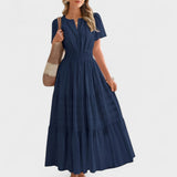 Maura - Sommerliches Maxikleid Mit kurzen Ärmeln – Marineblau
