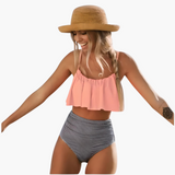 Damen Bikini Set mit Rüschen und UV-beständigem Stoff – Rosa