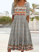 Jenna | Rundhals Boho-Kleid – Mehrfarbig