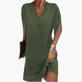 Kleid Damen - Elegant mit V-Ausschnitt & kaschierendem Schnitt – Militärgrün