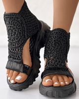Gestrickte Damen-Sommersandalen - Bequem und schick – Schwarz