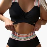 Gerippter High-Waist Bikini - Damen Zweiteiler für den Sommer – Schwarz