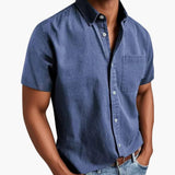 Herren Kurzarmhemd mit Brusttasche für Frühling und Sommer – Blau