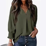 Damen Bluse Kurzarm | V-Ausschnitt Sommer Bluse Elegant & Casual – Dunkelgrün