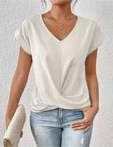 Tirenne - Fließend drapierte Bluse mit V-Ausschnitt – Weiß