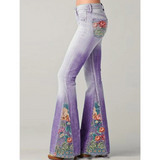 Damen-Jeans mit Blumenstickerei | ausgestellte Beinführung – Lila