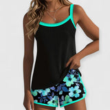 Isabelle | Bequemer Tankini mit Blumenmuster – Cyan