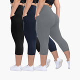 Capri-Leggings Set - Für Damen mit hoher Taille Sport – Schwarz/Marineblau/Grau