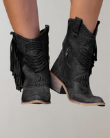 Stilvolle Damen Stiefel mit Fransen - Selena – Schwarz