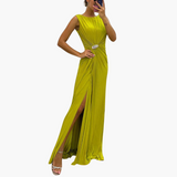 Plissee Maxikleid mit Schlitz - Elegantes Damen Abendkleid – Gelb