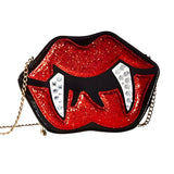 Alina Gothic Halloween Schultertasche – Lips & Zähne Design mit verstellbarem Träger – Schwarz