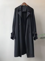 Damen Langer Wasserdichter Trenchcoat | Lässig – Schwarz