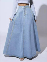Damen A-Linie Rock aus Denim mit Knopfverschluss - Oralyaen – Hellblau