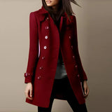 Elegante damenjacke mit wendekragen und knöpfen für herbst/winter – Rot