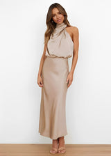 Marley - Elegantes Abendkleid aus Satin für Damen – Aprikose