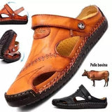 Levi - Herren Ledersandalen mit Flexsohle und orthopädischem Fußbett – Gelbbraun