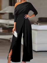 Amoura – Raffinierter schulterfreier Jumpsuit – Schwarz