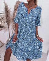 Clarissa - Kleid mit halben Ärmeln und Blumendruck – Blau