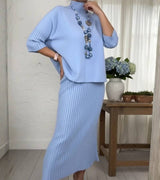 Marlene™ - Strick-Set mit Geripptem Rock – Blau