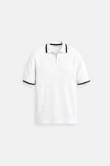 Klassisches Poloshirt mit Reißverschluss und Kontrastdetails – Weiß