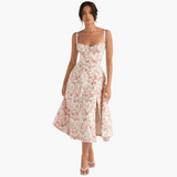 Midi Corsage Sommerkleid für Frauen - Blumenmuster Elegant – Rosa