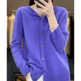 Damen Strickjacke mit O-Ausschnitt aus reiner Merinowoll – Dunkelblau