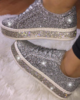 Stilvolle Plateau-Glitter Damen Sneakers - Sienna – Silber