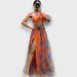 Aurielle – Maxikleid mit floraler – Orange